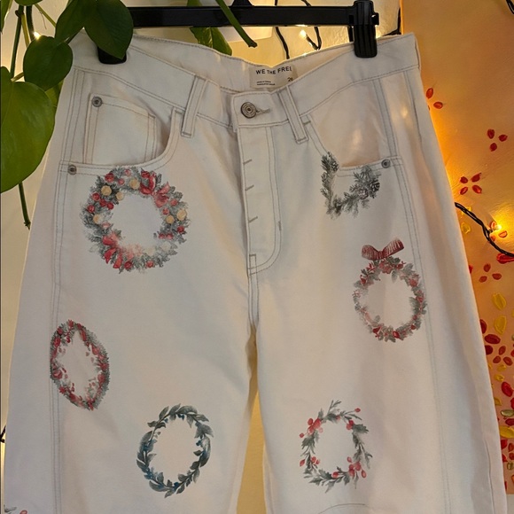 Free People Good Luck Printed Barrel Jeans in the Watercolor Wreath pattern - Picture 3 of 6